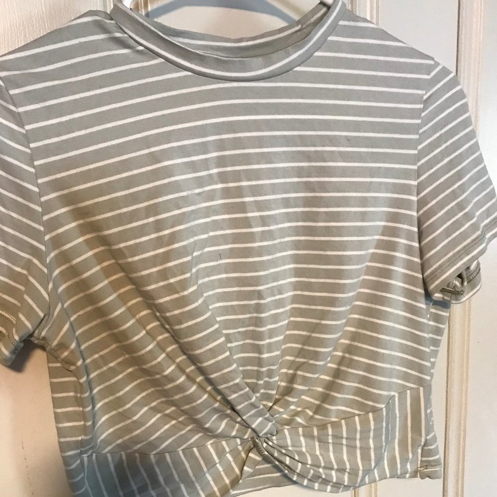 Gray and White Crop Top.